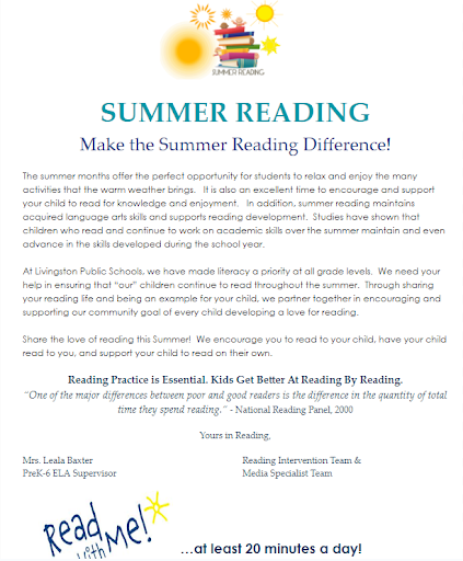 summer reading welcome letter